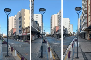 Colocan nuevas lamparas en la Peatonal 83