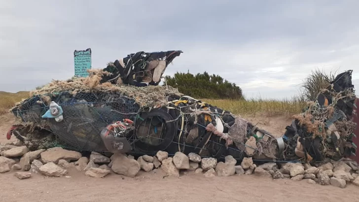 El gran pez de Costa Bonita, construido con la basura que juntaron de la playa