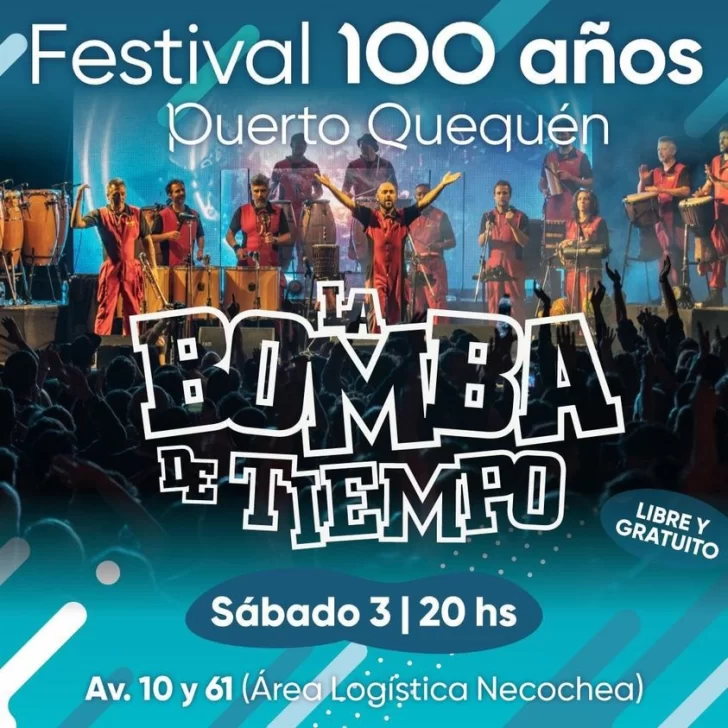 100 años de Puerto Quequén: el sábado se presenta Bomba de Tiempo