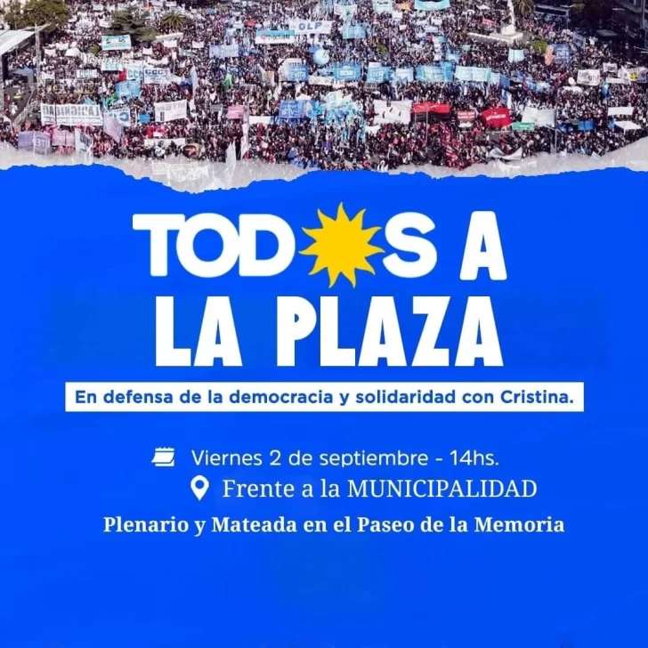 Convocan a la plaza Dardo Rocha “en solidaridad con Cristina”