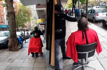 Peluquero sacó su sillón a la calle para trabajar en cuarentena