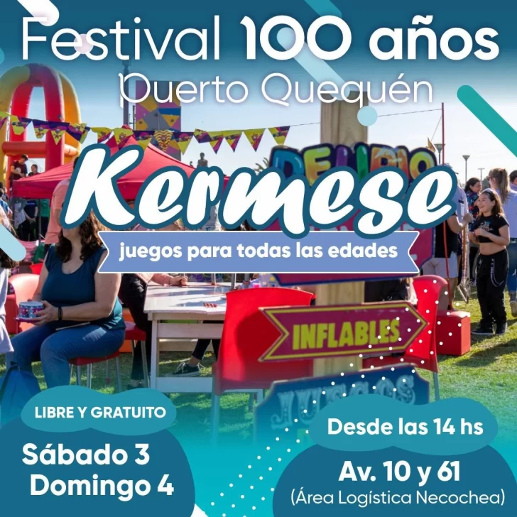 Se viene el festival 100 Años de Puerto Quequén con Kermese, juegos y mucha diversión