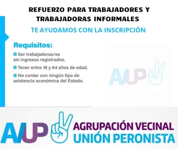 Inscriben para el Refuerzo a trabajadores y trabajadoras informales