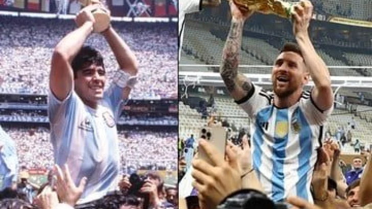La misma imagen, 36 años después: Messi en la cima del fútbol igual que Maradona