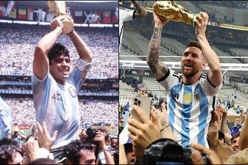 La misma imagen, 36 años después: Messi en la cima del fútbol igual que Maradona