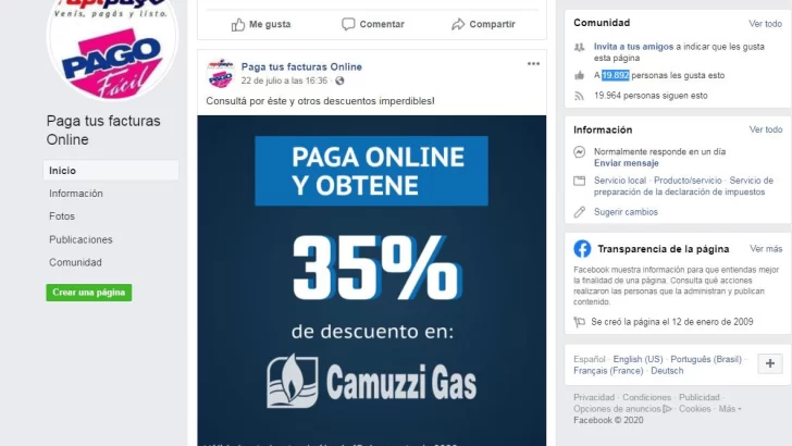 Camuzzi alerta de la estafa sobre el descuento del 35% en el pago de la factura online