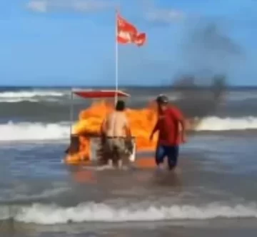 Desesperación en la playa: un carrito de panchos se prendió fuego en Mar del Plata