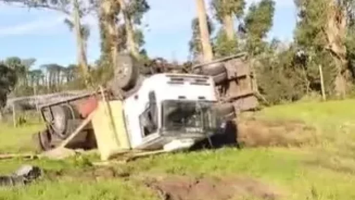 Chofer perdió el control de un camión y volcó en ruta 88