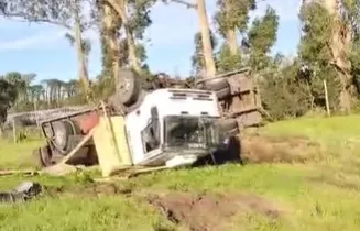 Chofer perdió el control de un camión y volcó en ruta 88