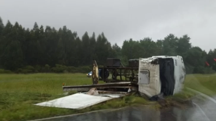 Los fuertes vientos provocaron el vuelco de un camión en ruta 226