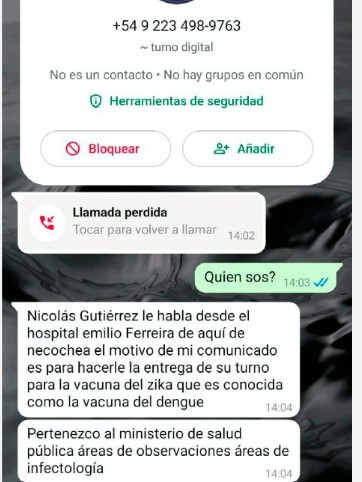 Alerta en Necochea: falso mensaje de turnos para vacuna del dengue