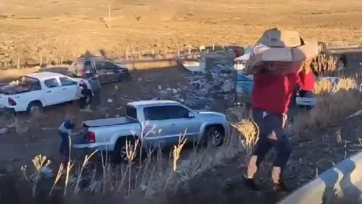 Indignante video: un camión volcó, el chofer murió y los vecinos saquearon la mercadería
