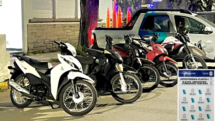 Importante operativo en Necochea: secuestran seis motos con pedido de captura y aprehenden a tres personas