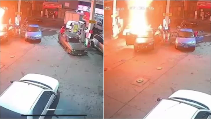 Video: un auto explotó en una estación de servicio y se vivieron momentos de terror
