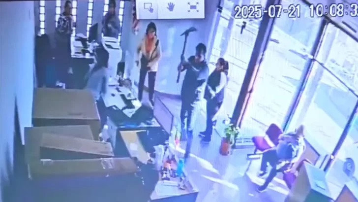 Video: vecino furioso destrozó con un pico, la oficina de la empresa de energía