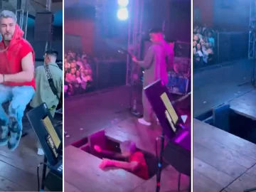 El video del accidente del líder de Dale Q’ Va en pleno show: se rompió el escenario y cayó al vacío