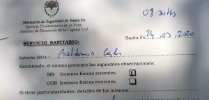 El certificado que constata que Baldomir logró escapar del motín