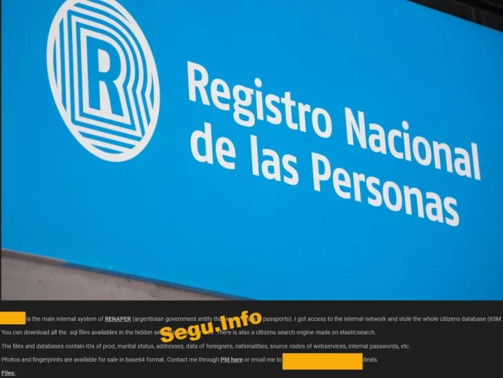 Hackearon archivos de la base de datos del Renaper