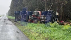 Se despisto un camión y volcó en la Ruta 55