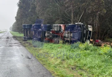 Se despisto un camión y volcó en la Ruta 55