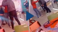 Video: una mujer entró a la escuela de su hija y atacó a cadenazos a una joven de 14 años