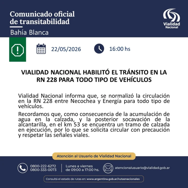 Habilitaron la Ruta 228 para todo tipo de vehículos | TSN Necochea