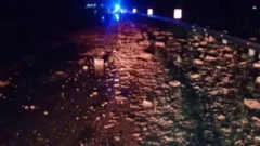 Precaución en la Ruta 88: ladrillos sobre la calzada en el km 52